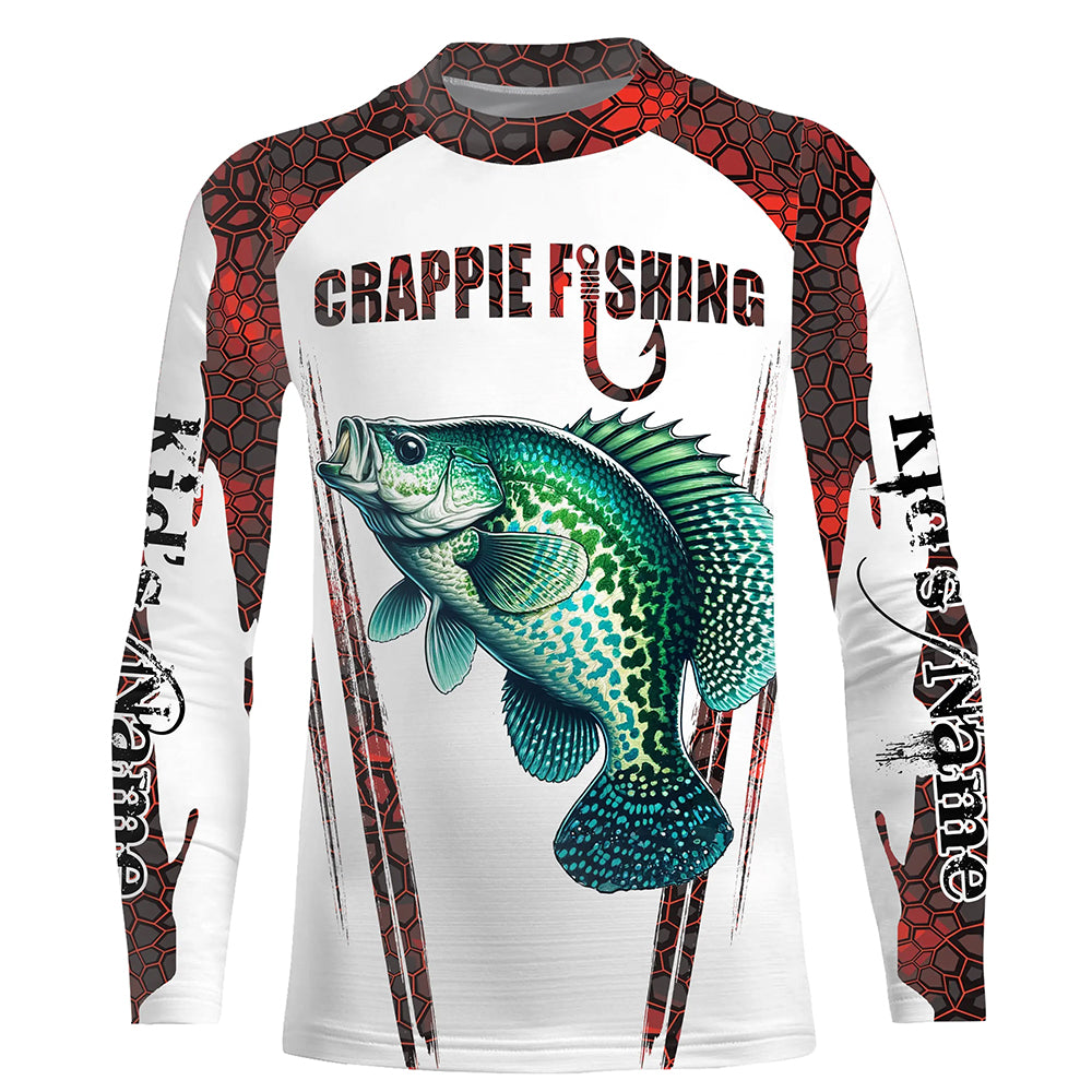 Crappie fishing red camo Custom Funny UV Protection Long sleeve Fishing shirts for kid NQS5127