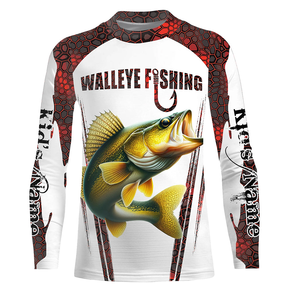 Walleye fishing red camo Custom Funny UV Protection Long sleeve Fishing shirts for kid NQS5128