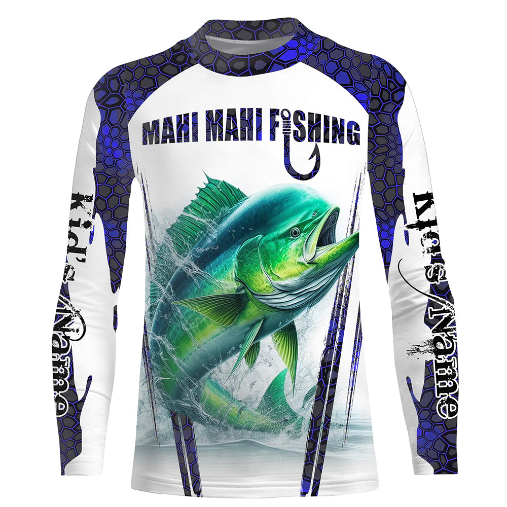Mahi mahi fishing blue camo Custom UV Protection Kid Long Sleeve Fishing shirt NQS5651