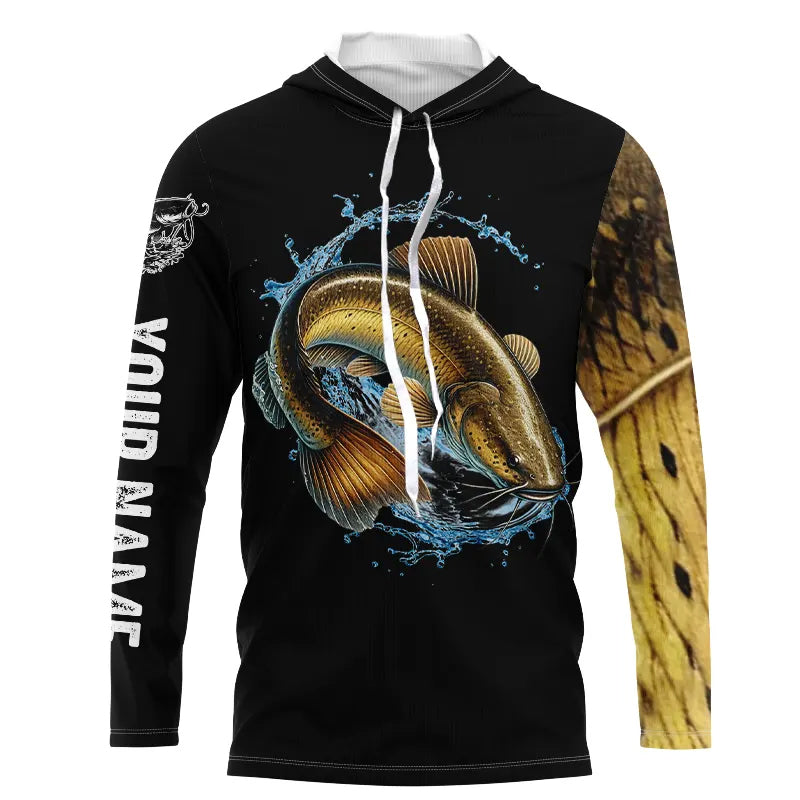 Flathead Catfish Fishing black scales Custom fishing long sleeve shirts, personalized fishing gift NPQ244