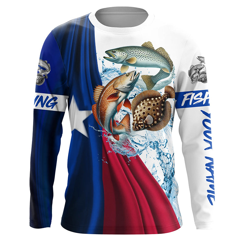 Texas slam flag patriotic redfish, trout, flounder fishing Custom UV Protection long sleeve shirts NQS5172
