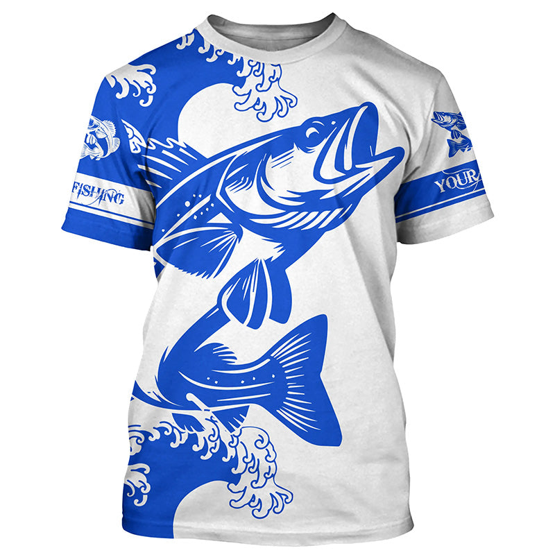 Walleye fishing tattoo blue color Custom name fishing shirts jerseys | Tshirt - NPQ878