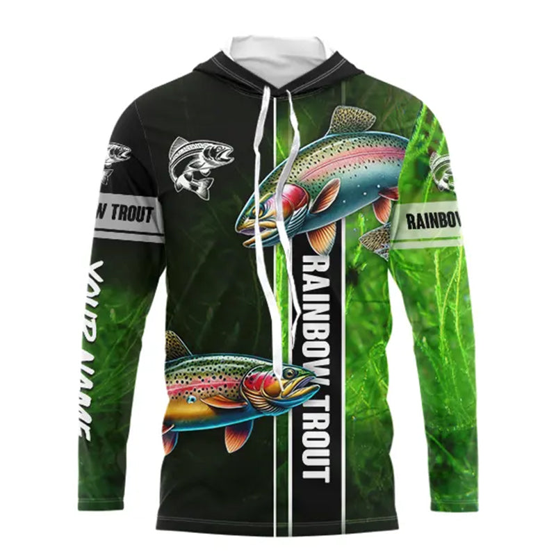 Rainbow trout fishing green shirt Customize Name tournament fishing Long sleeve, Long Sleeve Hooded NPQ329