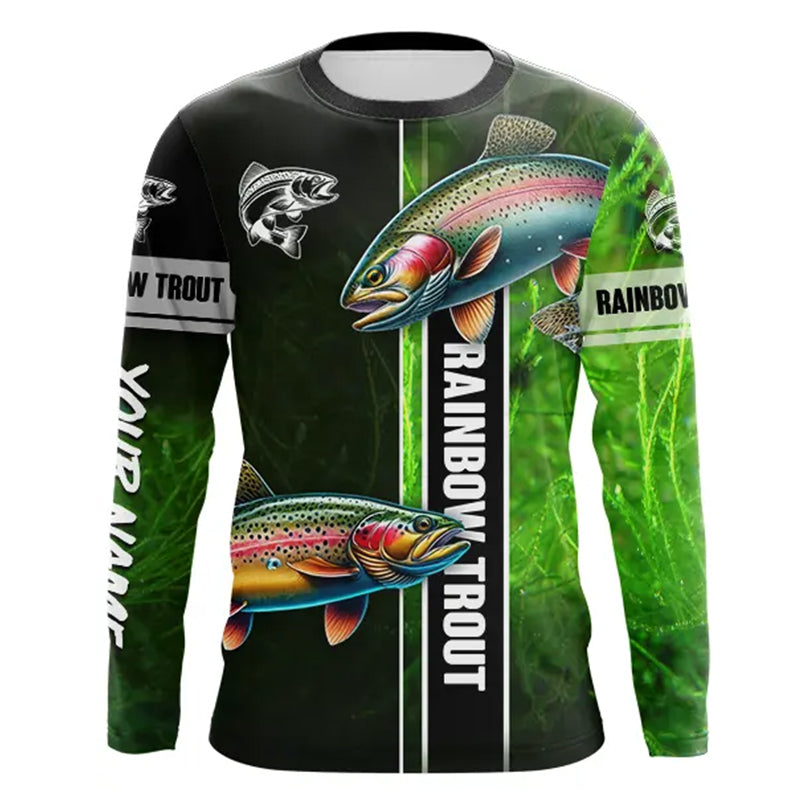 Rainbow trout fishing green shirt Customize Name tournament fishing Long sleeve, Long Sleeve Hooded NPQ329
