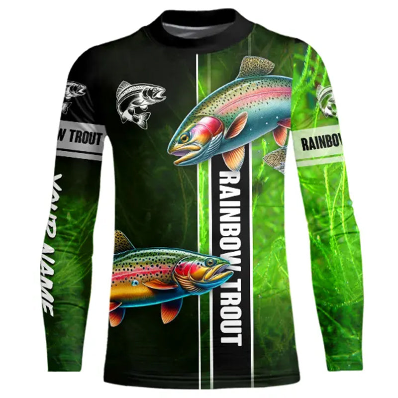 Rainbow trout fishing green shirt Customize Name tournament fishing Long sleeve shirt for Kid NPQ329