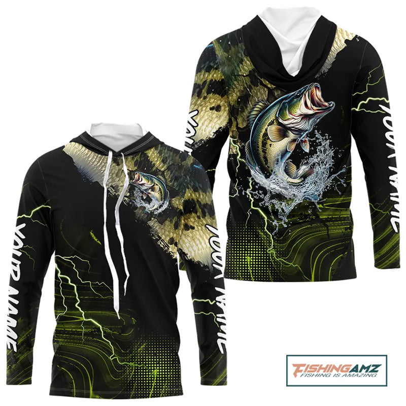 Personalized Largemouth bass Fishing jerseys, Bass scales lightning thunder Long Sleeve fishing shirt NQS11226