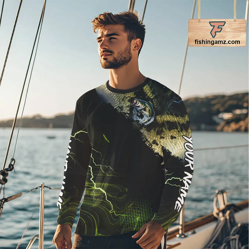 Personalized Largemouth bass Fishing jerseys, Bass scales lightning thunder Long Sleeve fishing shirt NQS11226