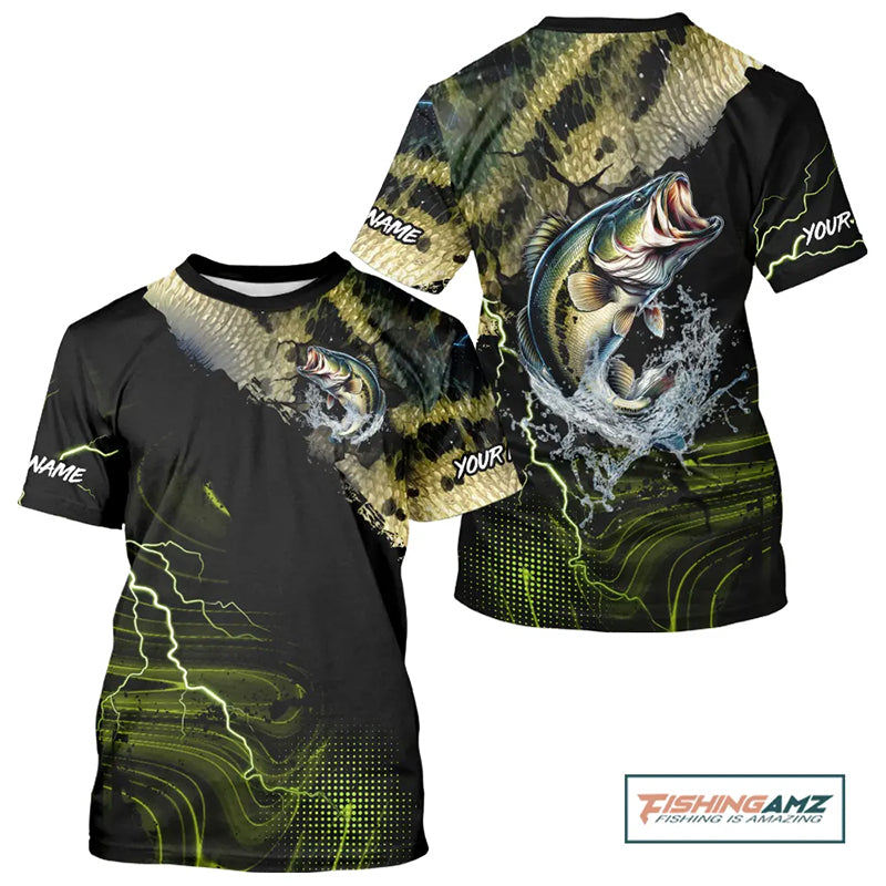 Personalized Largemouth bass Fishing jerseys, Bass scales lightning thunder fishing T-Shirts NQS11226