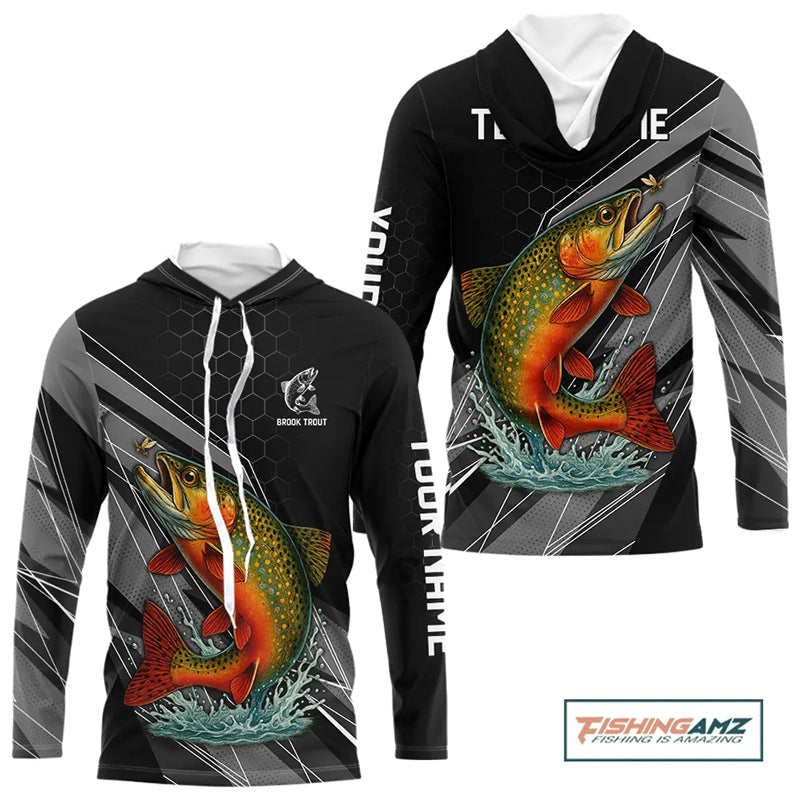 Personalized Black camo Brook Trout Fishing Jersey, Brook Trout Long Sleeve Fishing Tournament Shirts NQS11033