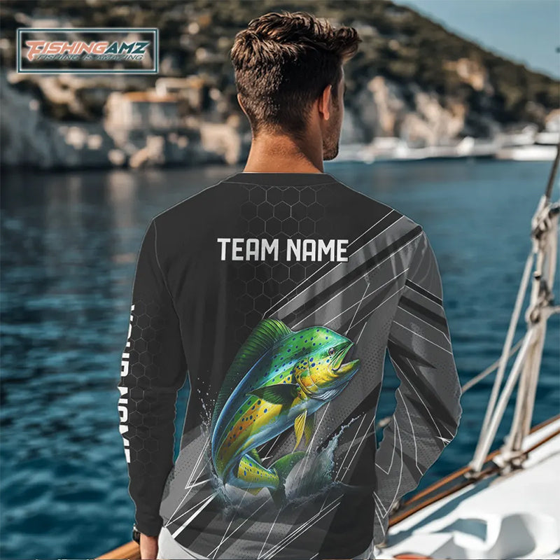 Personalized Black camo Mahi mahi Fishing Jersey, Dorado Long Sleeve Fishing Tournament Shirts NQS11034