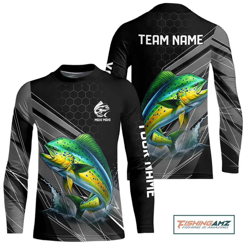 Personalized Black camo Mahi mahi Fishing Kid Long Sleeve Fishing Shirts, Dorado Fishing Jersey NQS11034