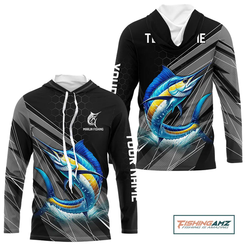 Personalized Black camo Marlin Fishing Jerseys, Marlin Long Sleeve Fishing Tournament Shirts NQS11035