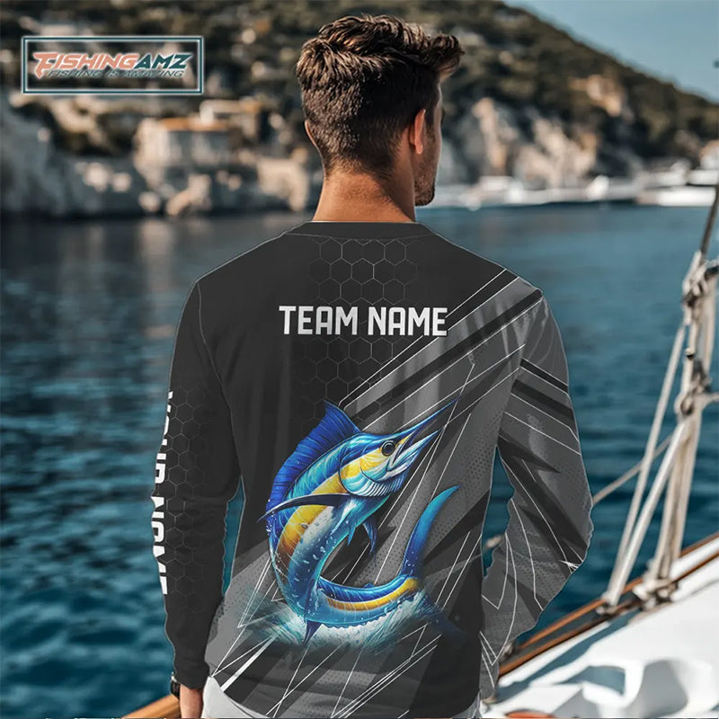 Personalized Black camo Marlin Fishing Jerseys, Marlin Long Sleeve Fishing Tournament Shirts NQS11035