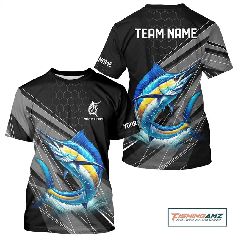 Personalized Black camo Marlin Fishing T-shirts Jerseys, Marlin Fishing Tournament Shirts NQS11035