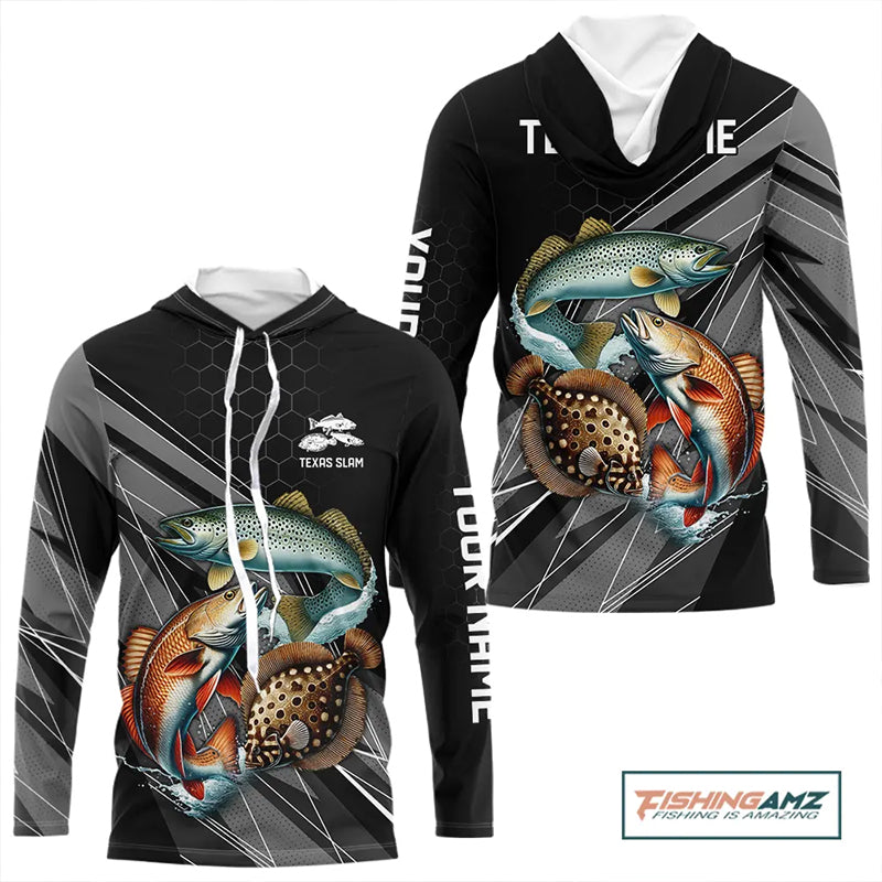 Personalized Black camo Inshore Slam Redfish, Trout, Flounder Fishing Long Sleeve Tournament Shirt NQS11036