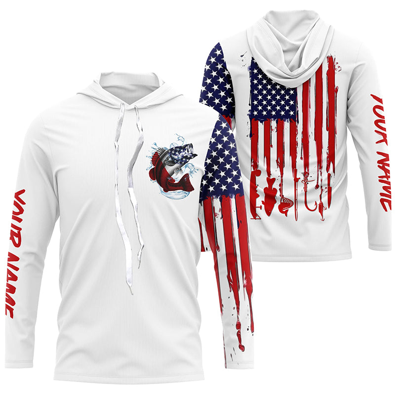 American flag Largemouth Bass fishing personalized patriotic UV Protection long sleeve Fishing Shirts NQS5457