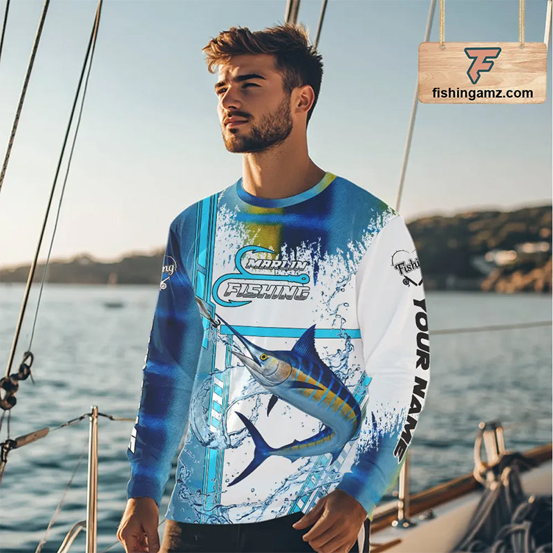 Blue Marlin fishing scales custom Marlin fishing Long Sleeve Shirt, Marlin offshore fishing apparel NQS10870