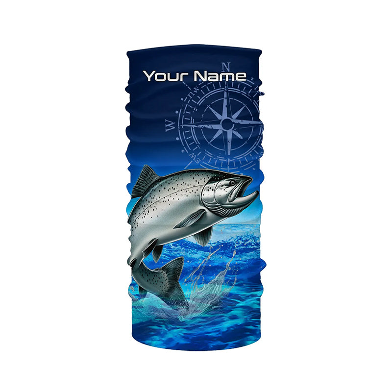 Personalized Chinook salmon Blue Long Sleeve Performance Fishing Shirts, compass tournament Shirts NQS5986