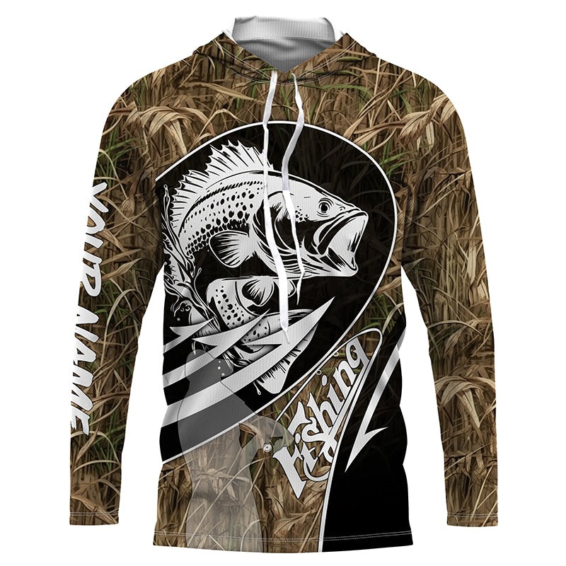 Largemouth Bass fishing tattoo camo fishing Custom Name Long sleeve, Long Sleeve Hooded Fishing Shirt - NPQ669