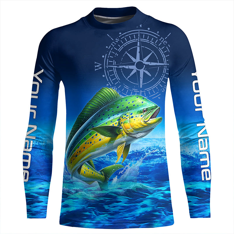 Personalized Mahi mahi Saltwater Blue Performance Kid Long Sleeve Fishing Shirts, Dorado Fishing Shirt NQS5785