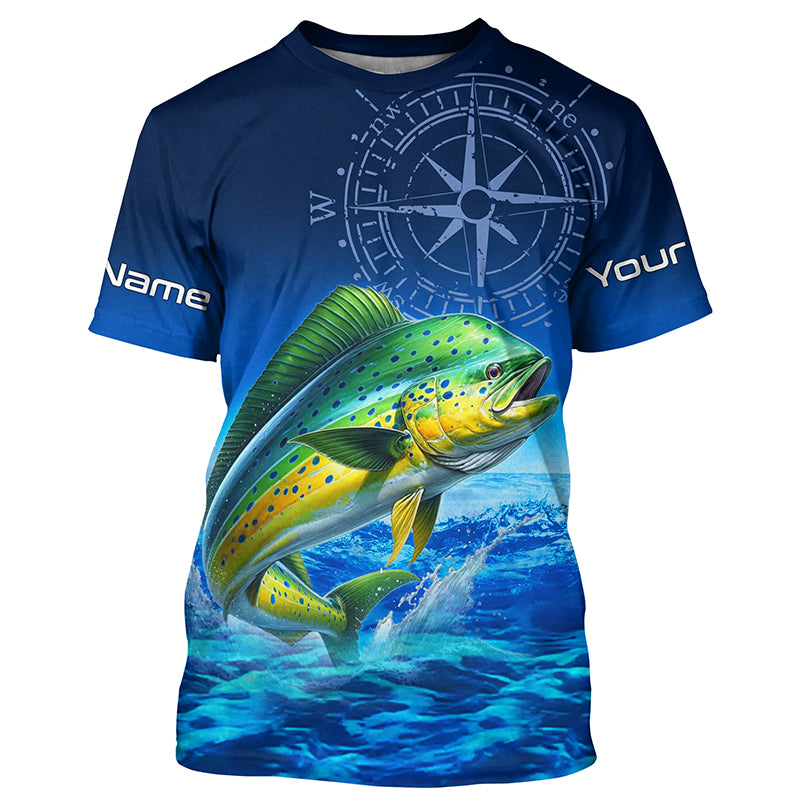 Personalized Mahi mahi Saltwater Blue Performance Fishing T-shirts, Dorado tournament Shirt NQS5785