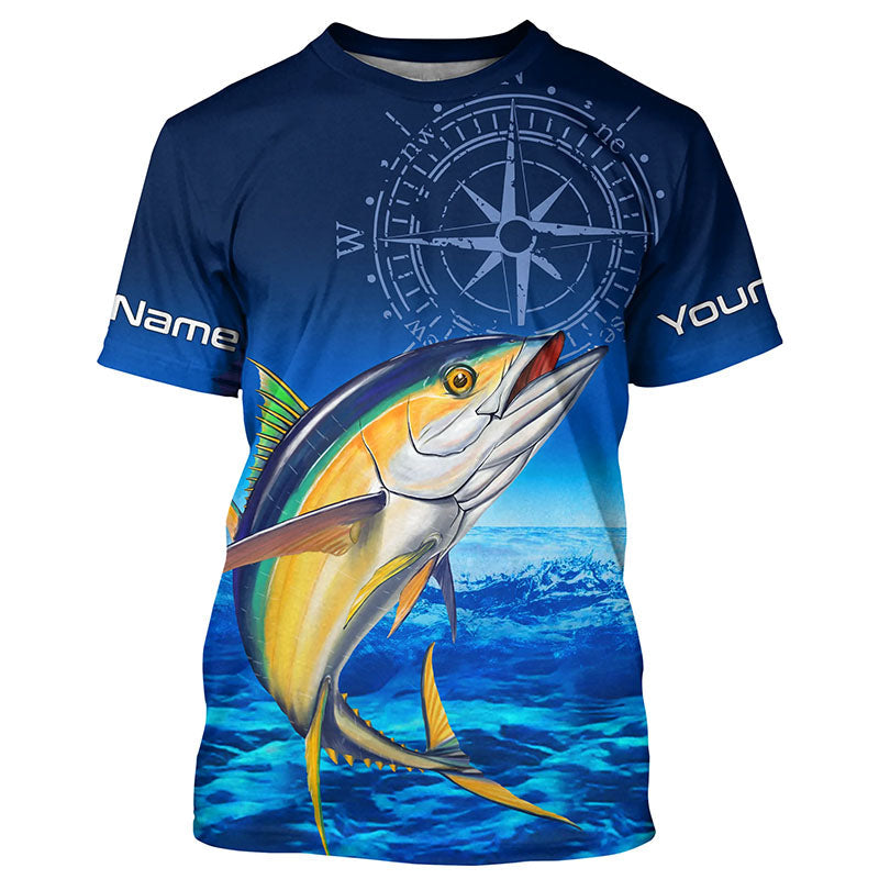 Personalized Tuna Saltwater Blue Performance Fishing T-Shirts, Tuna compass tournament Shirt NQS5786