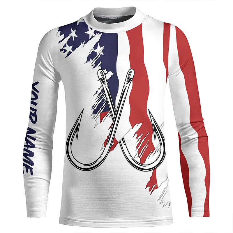 American flag US Fishing Fish Hook UV protection custom Patriotic Kid Long Sleeve Fishing Shirts NQS7877