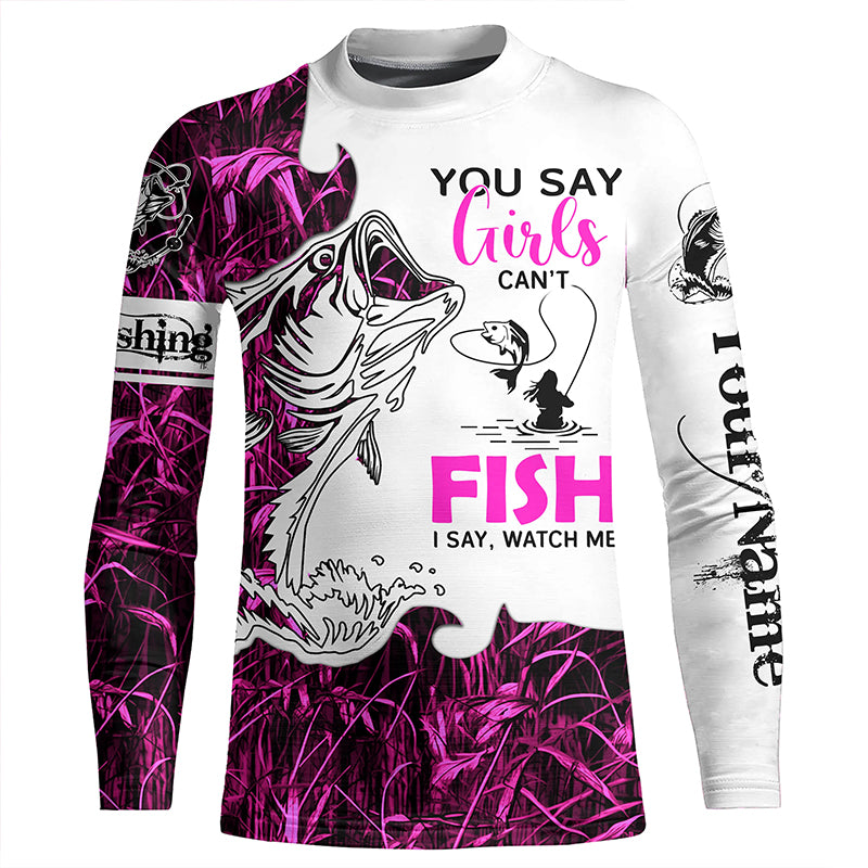 Bass Fishing Pink Camo You say girls can't fish Custom long sleeves fishing shirt for kid NPQ116