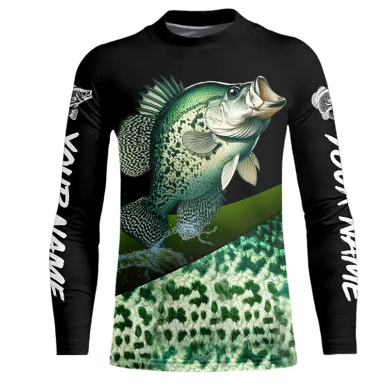 Crappie freshwater fishing green scales Custom name fishing jerseys | Kid Long Sleeves NPQ784