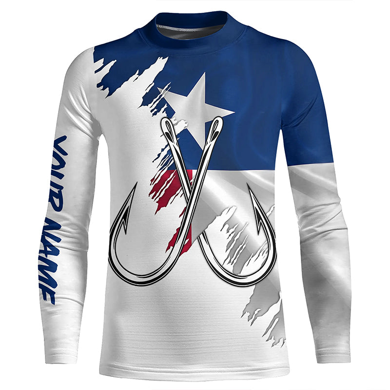 Texas flag TX Fishing Fish Hook UV protection custom Patriotic Kid Long Sleeve Fishing Shirts NQS7924