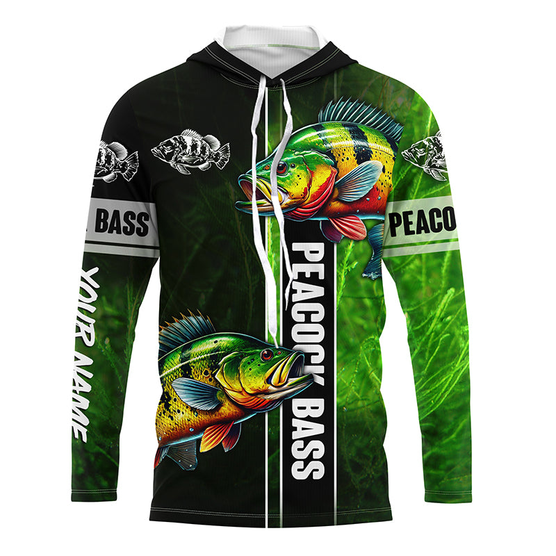 Peacock bass fishing green camo shirt Custom Long Sleeve Fishing Shirts, fishing gifts NQS4804