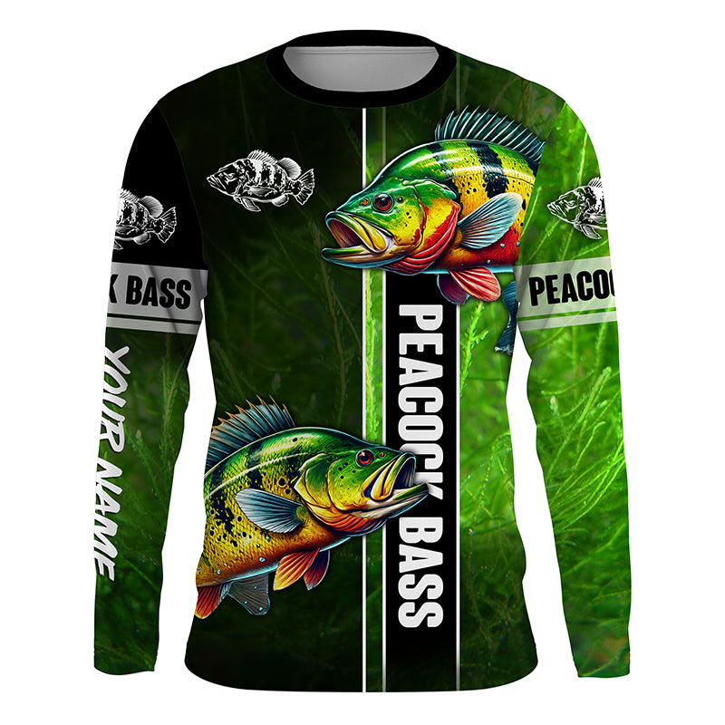 Peacock bass fishing green camo shirt Custom Long Sleeve Fishing Shirts, fishing gifts NQS4804