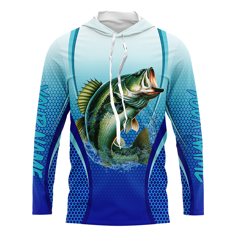 Largemouth bass Fishing blue Bass jersey Customize tournament Long sleeve, Long sleeve hooded NPQ314