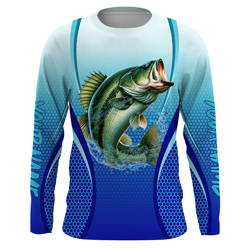 Largemouth bass Fishing blue Bass jersey Customize tournament Long sleeve, Long sleeve hooded NPQ314