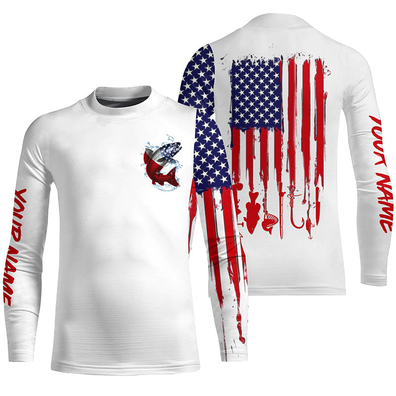 American flag chinook salmon fishing personalized UV Protection Kid long sleeve Fishing Shirt NQS5625