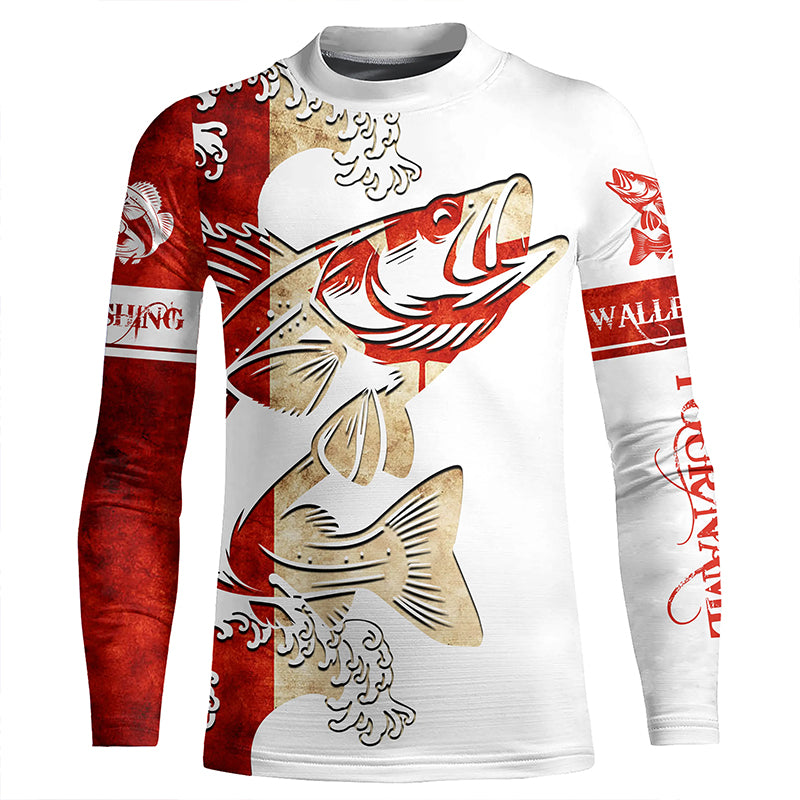 Canada Flag Walleye Fishing patriot Custom name fishing shirts jerseys | Kid Long Sleeves NPQ961