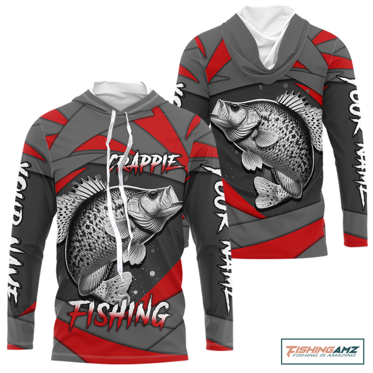 Gray and Red Crappie Fishing Jersey Custom Crappie Fishing Long Sleeve Shirt, fishing gifts NQS10898
