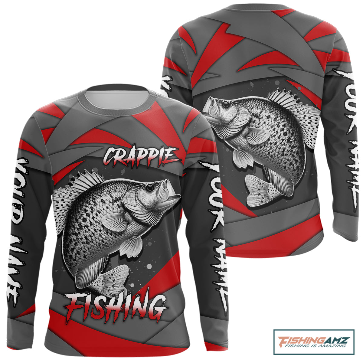 Gray and Red Crappie Fishing Jersey Custom Crappie Fishing Long Sleeve Shirt, fishing gifts NQS10898