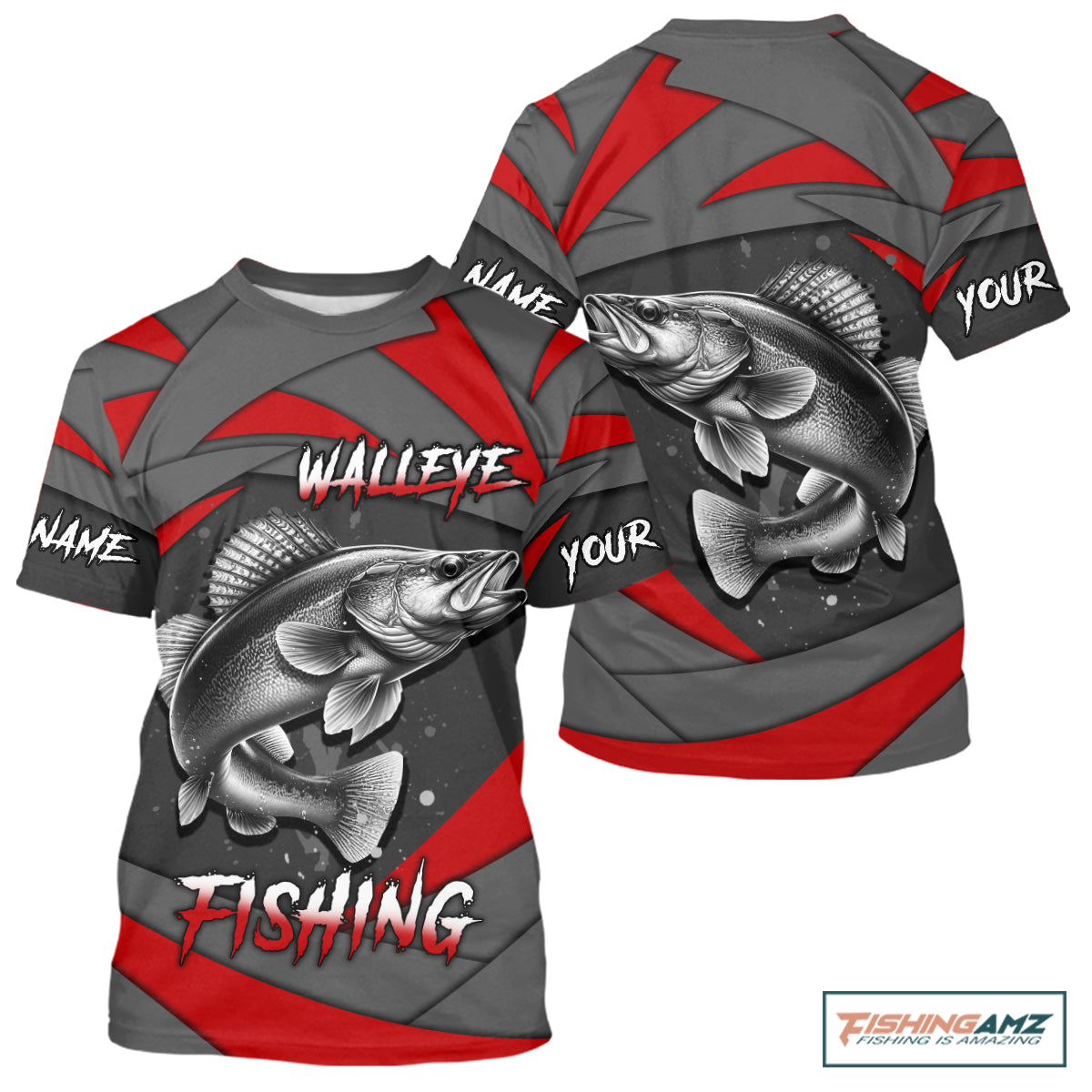 Gray and Red Walleye Fishing Jersey Custom Walleye Fishing T-shirts, fishing gifts NQS10899