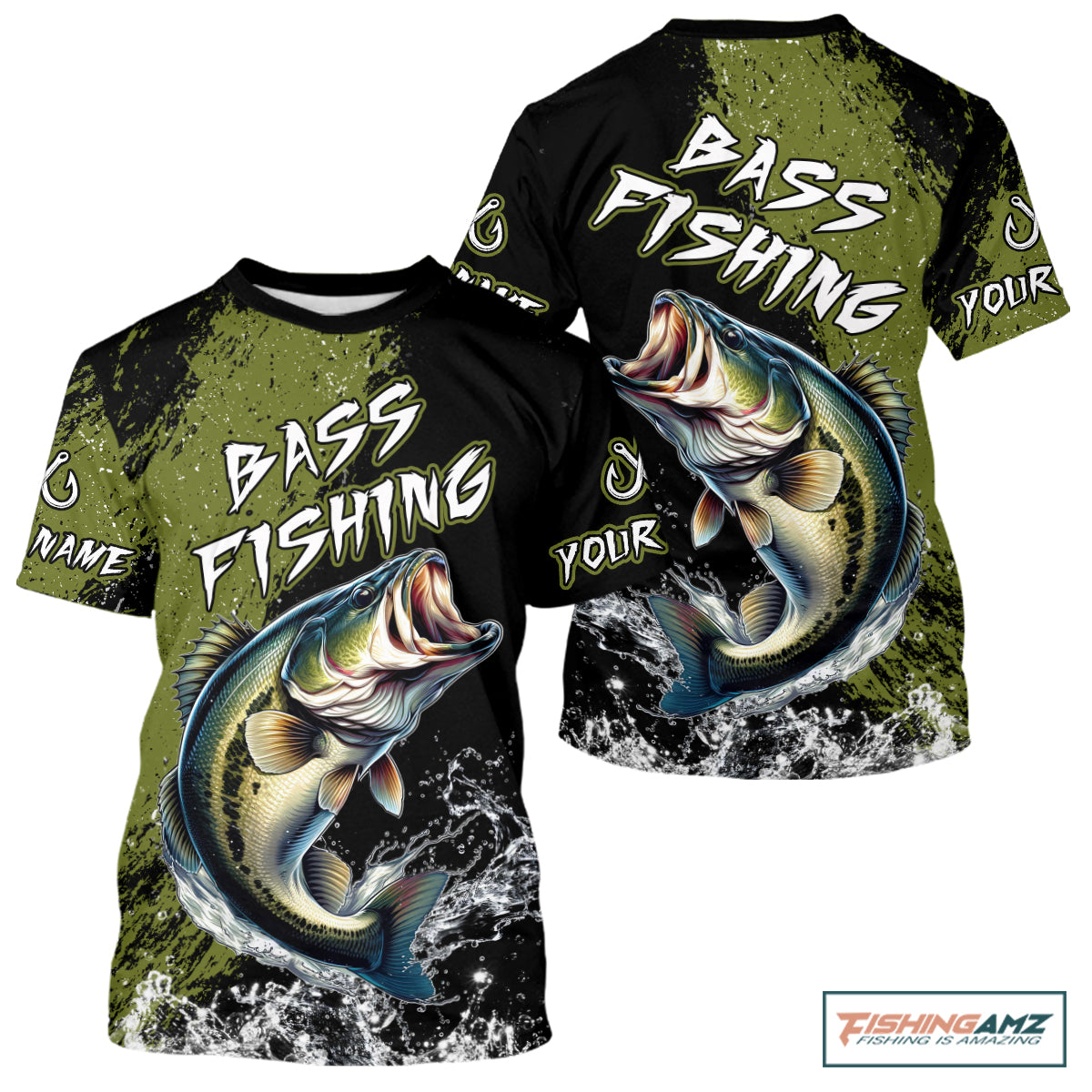 Black and Green Largemouth Bass Fishing T-shirts Jerseys Custom Bass performance fishing apparel NQS11068