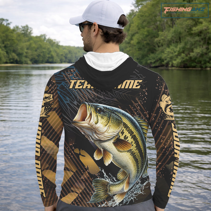 Bass Fishing Shirts Hooded Long Sleeve Sport Style Personalized Name, Fishing Shirt Jersey NHT512