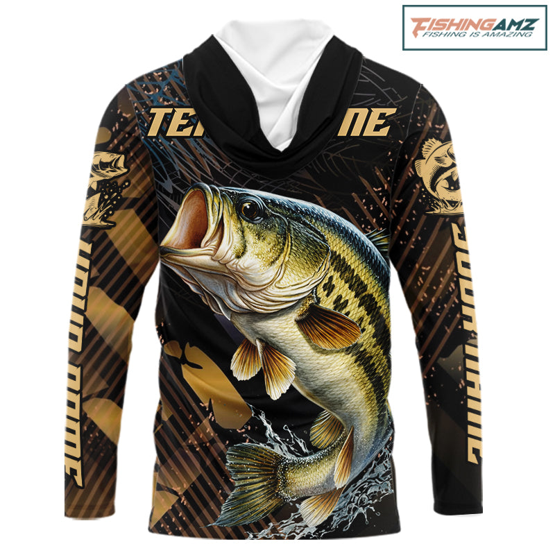 Bass Fishing Shirts Hooded Long Sleeve Sport Style Personalized Name, Fishing Shirt Jersey NHT512