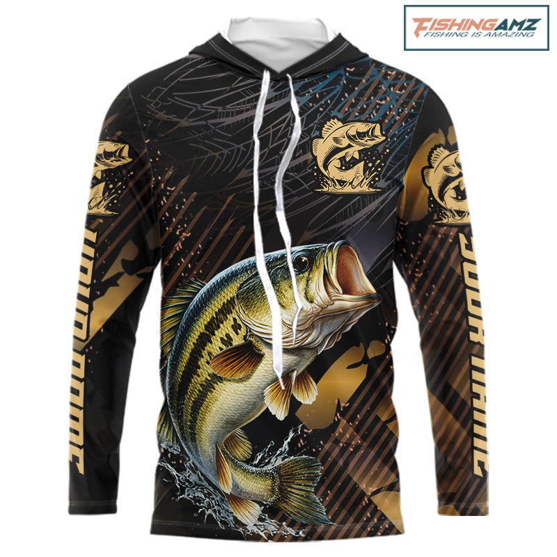 Bass Fishing Shirts Hooded Long Sleeve Sport Style Personalized Name, Fishing Shirt Jersey NHT512