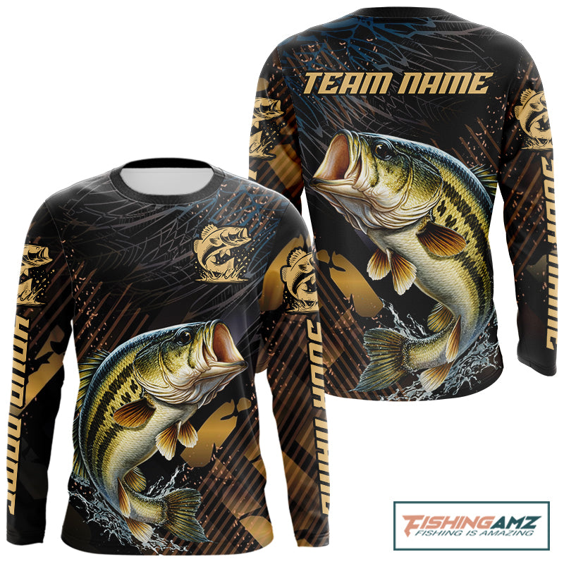 Bass Fishing Shirts Long Sleeve Sport Style Personalized Name, Fishing Shirt Jersey NHT512