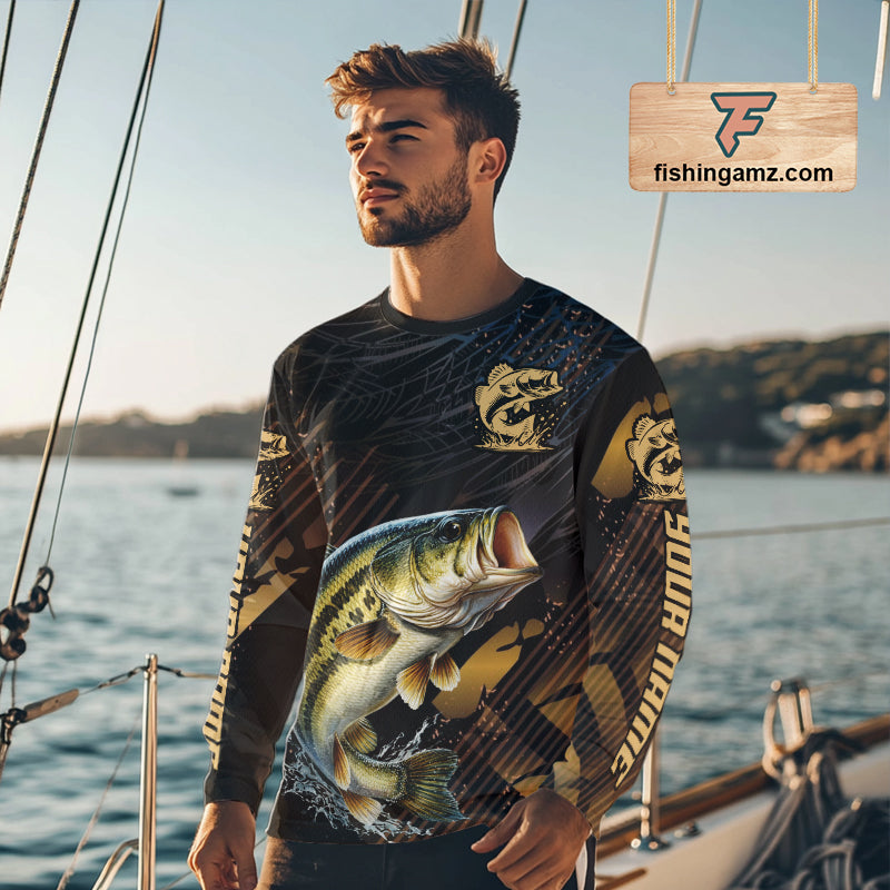 Bass Fishing Shirts Long Sleeve Sport Style Personalized Name, Fishing Shirt Jersey NHT512