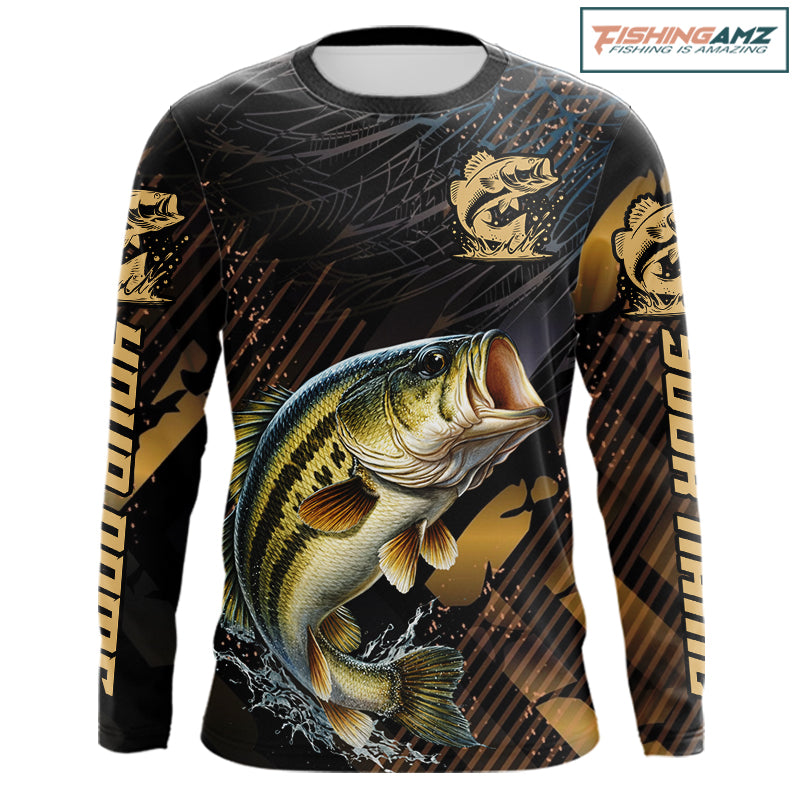 Bass Fishing Shirts Long Sleeve Sport Style Personalized Name, Fishing Shirt Jersey NHT512