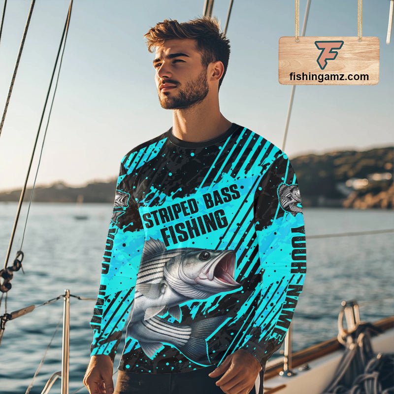 Personalized striped bass performance fishing shirt long sleeve, bass fishing jersey