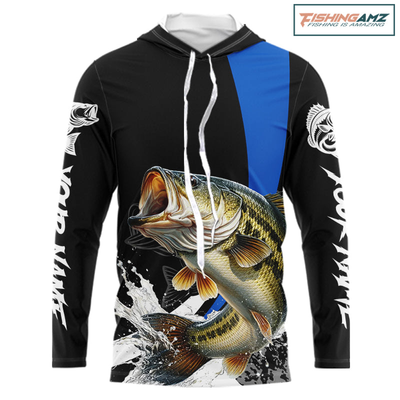 Personalized Bass Fishing Jersey, Bass Hooded Fishing Shirt Long Sleeve Fishing Apparel For Men NHT872