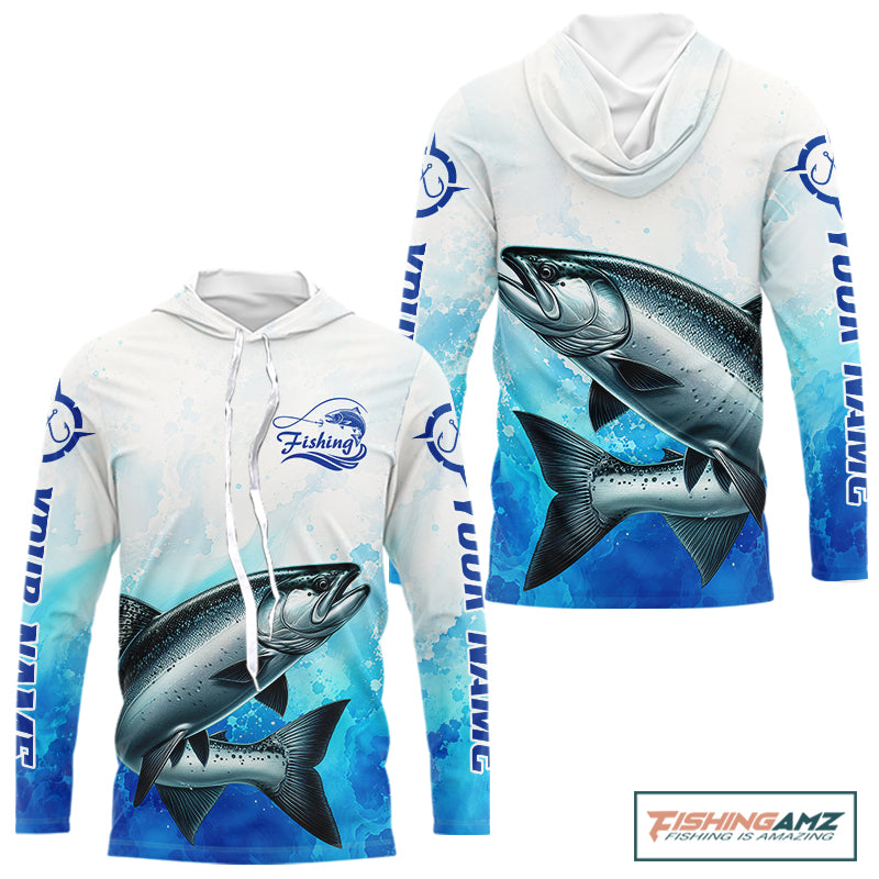 Chinook Salmon Fishing Long Sleeve Hooded Gift For Men Deep Sea Saltwater Angler Ocean Adventure