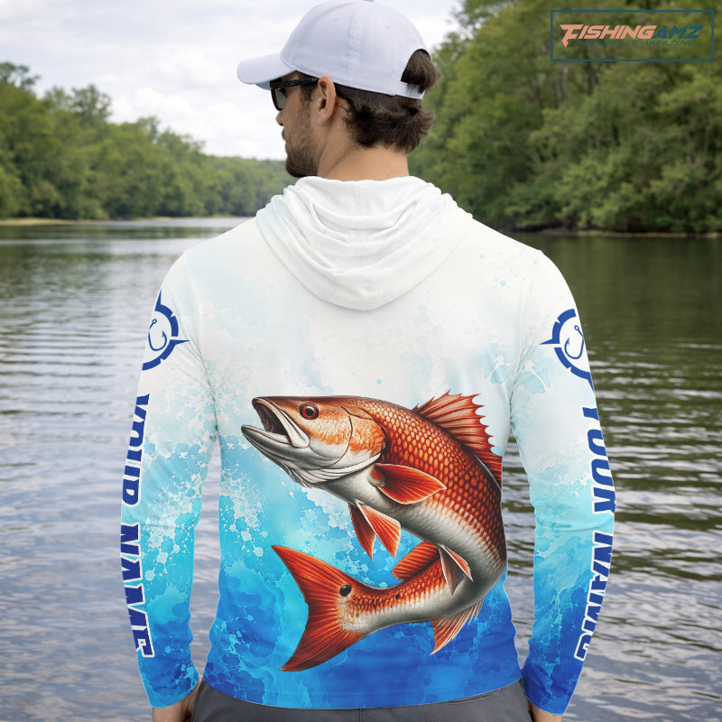 Redfish Fishing Long Sleeve Hooded Gift For Men Deep Sea Saltwater Angler Ocean Adventure